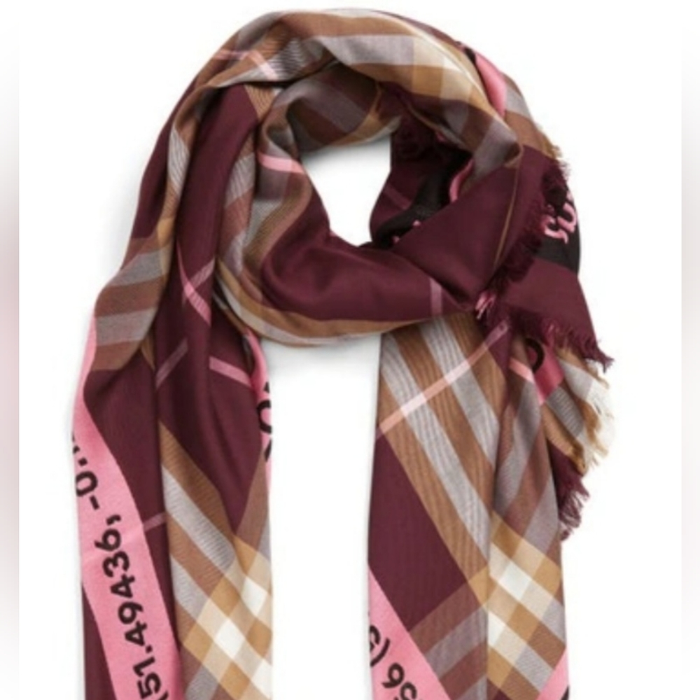 Burberry pink and burgundy oversized wrap